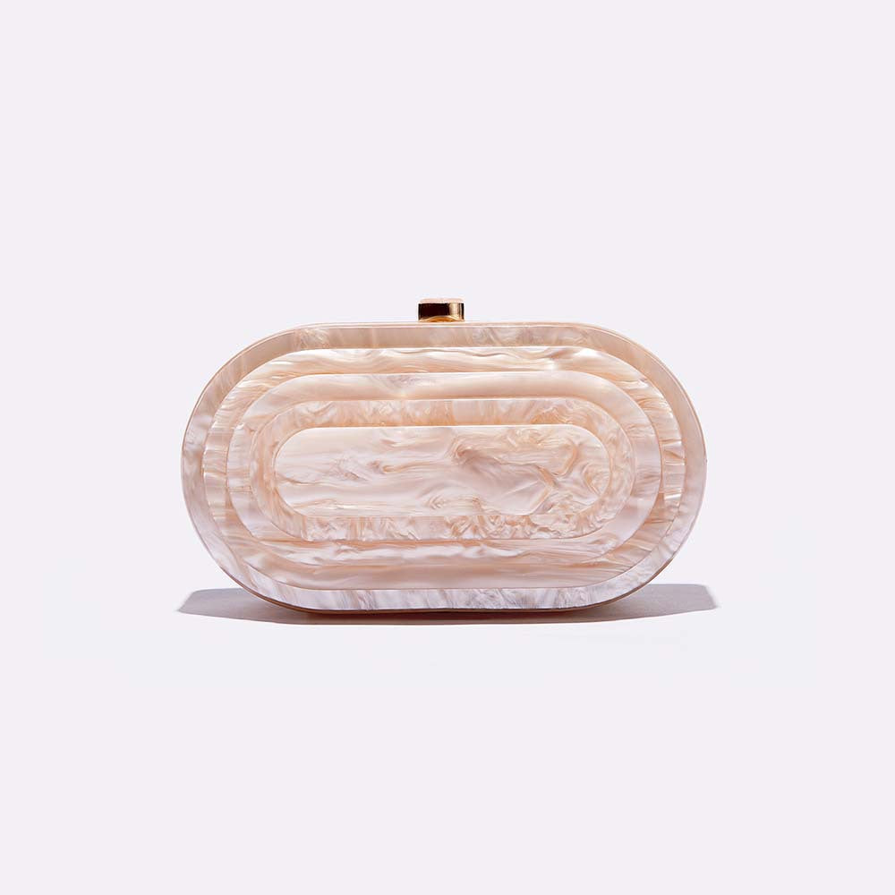 layered oval resin clutch in jade green – EMERALDA