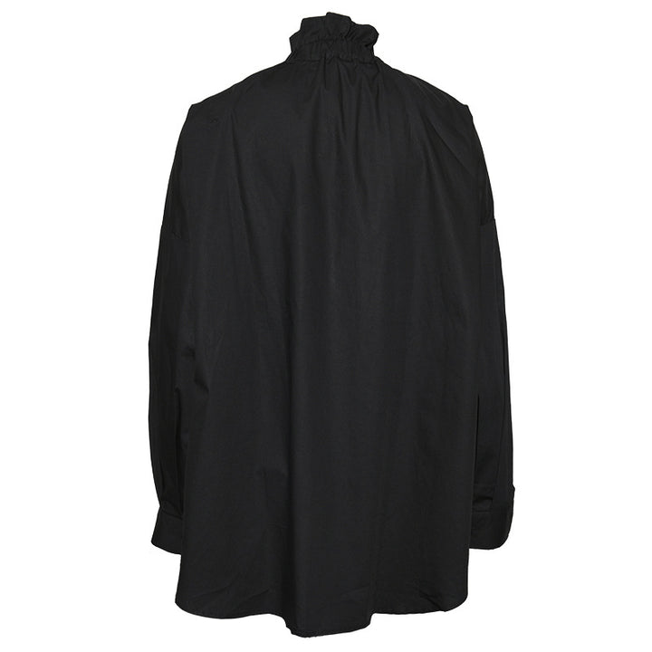 High-Neck Ruffled Blouse with Jewel Button – EMERALD