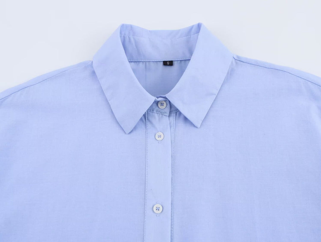 button-down blouse with embroidered hem – AZURA