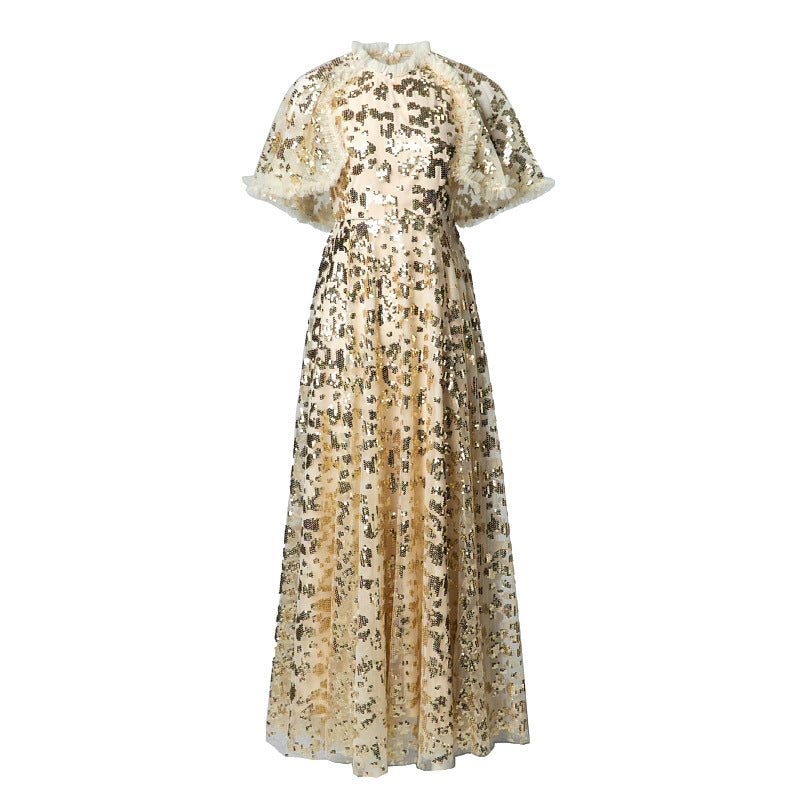 فستان ميدي من الدانتيل والترتر بأكمام منفوشة – أوريليا