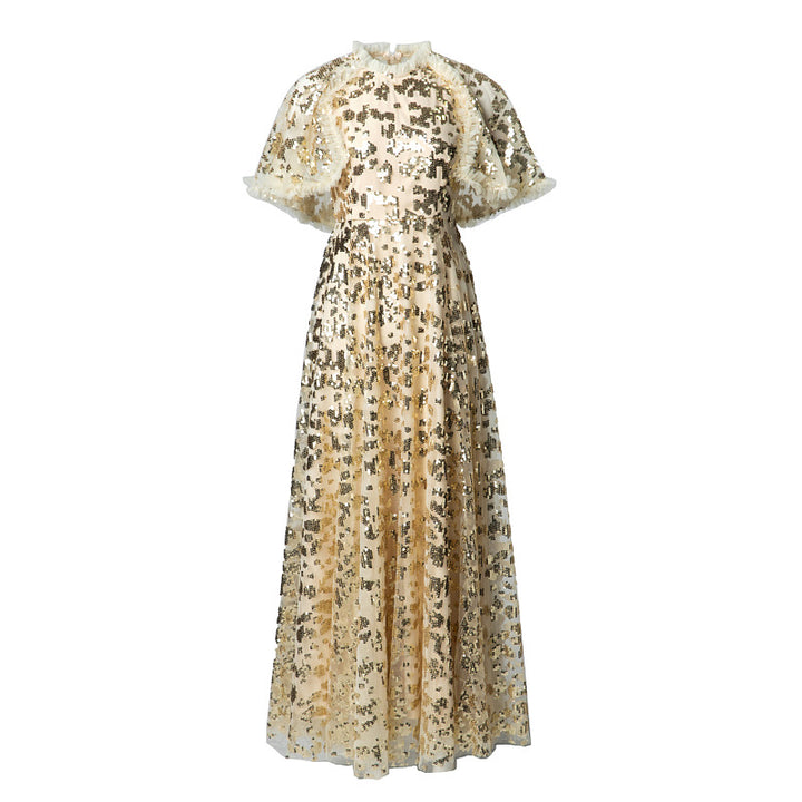 فستان ميدي من الدانتيل والترتر بأكمام منفوشة – أوريليا