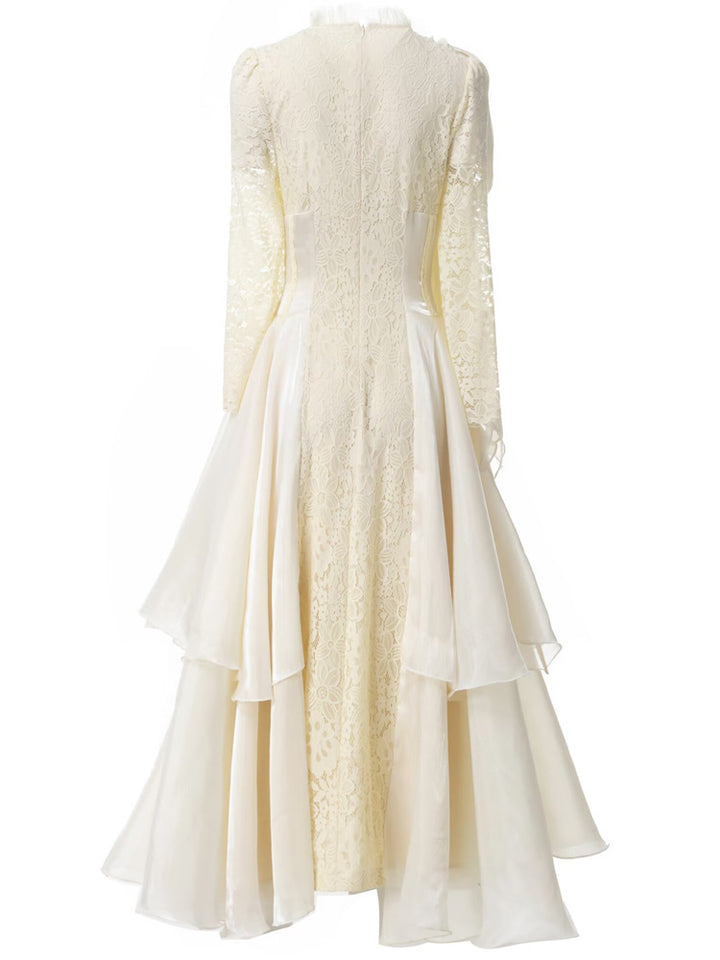 long lace dress with layered asymmetric skirt - AURELIFA