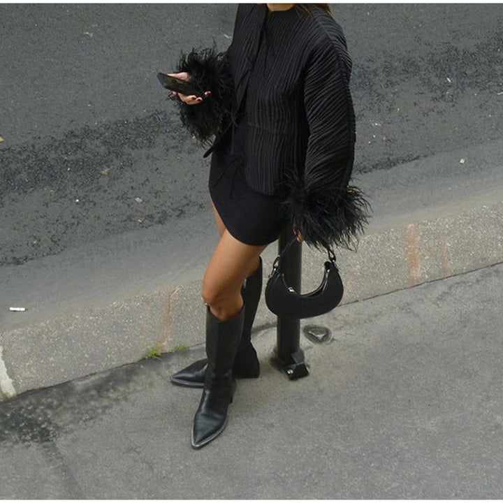 quilted jacket with feather-trimmed sleeves – BOGTAR