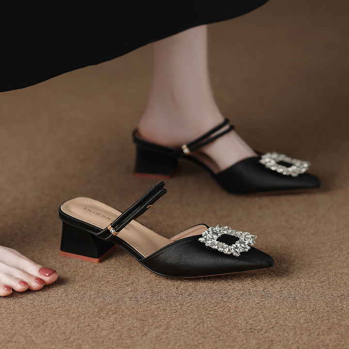 pointed-toe satin mules with crystal buckle - AURORAQLI