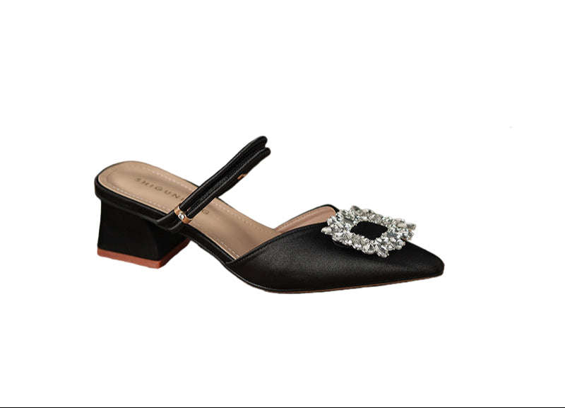 pointed-toe satin mules with crystal buckle - AURORAQLI