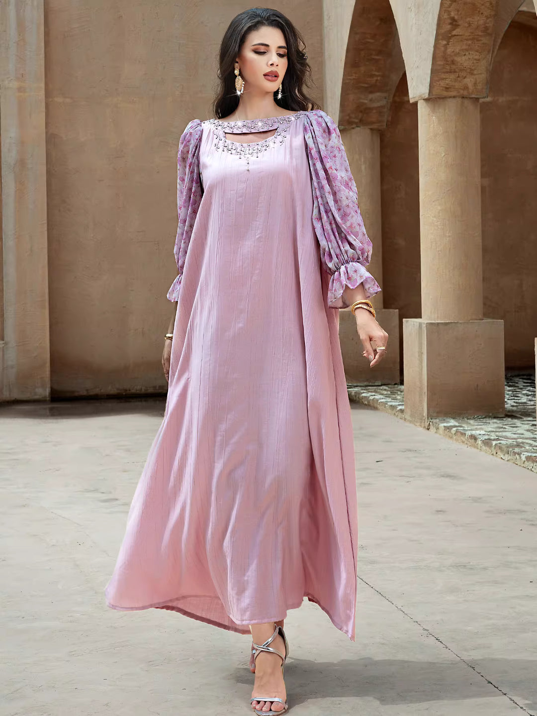 Elegant Black Maxi Dress with Sheer Puff Sleeves – ELENORA