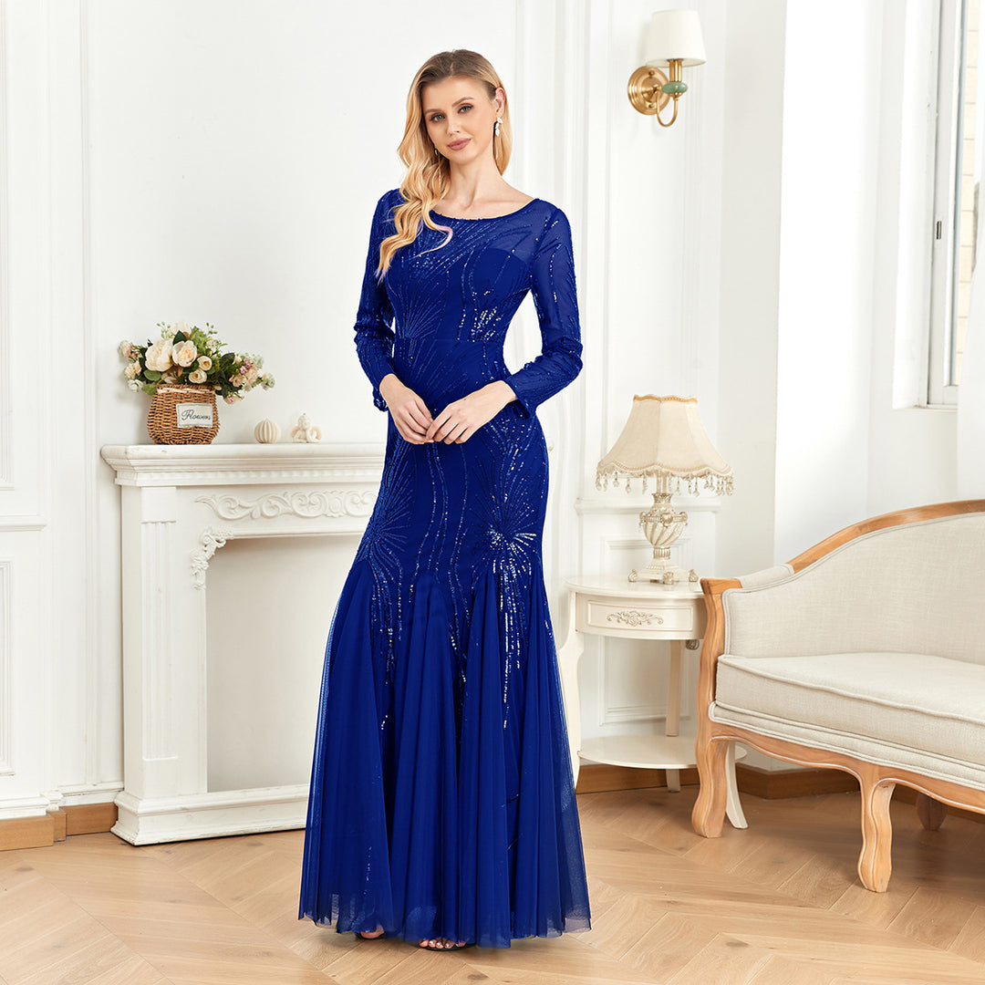 فستان شبكي بأكمام طويلة ومزين بالترتر – أدريانا