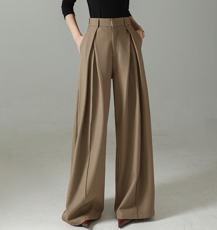 high-waist wide-leg trousers with double front pleats – TAUPE