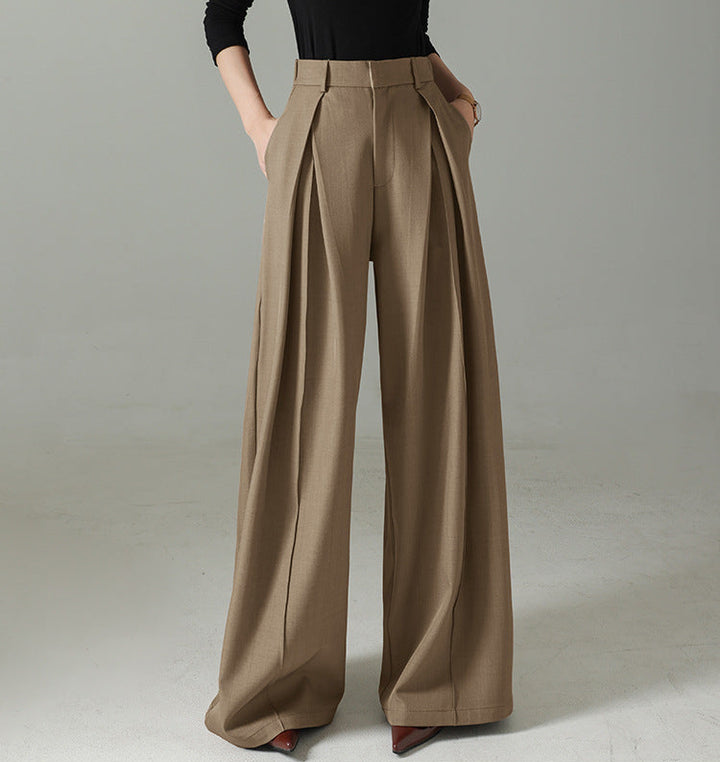 high-waist wide-leg trousers with double front pleats – TAUPE
