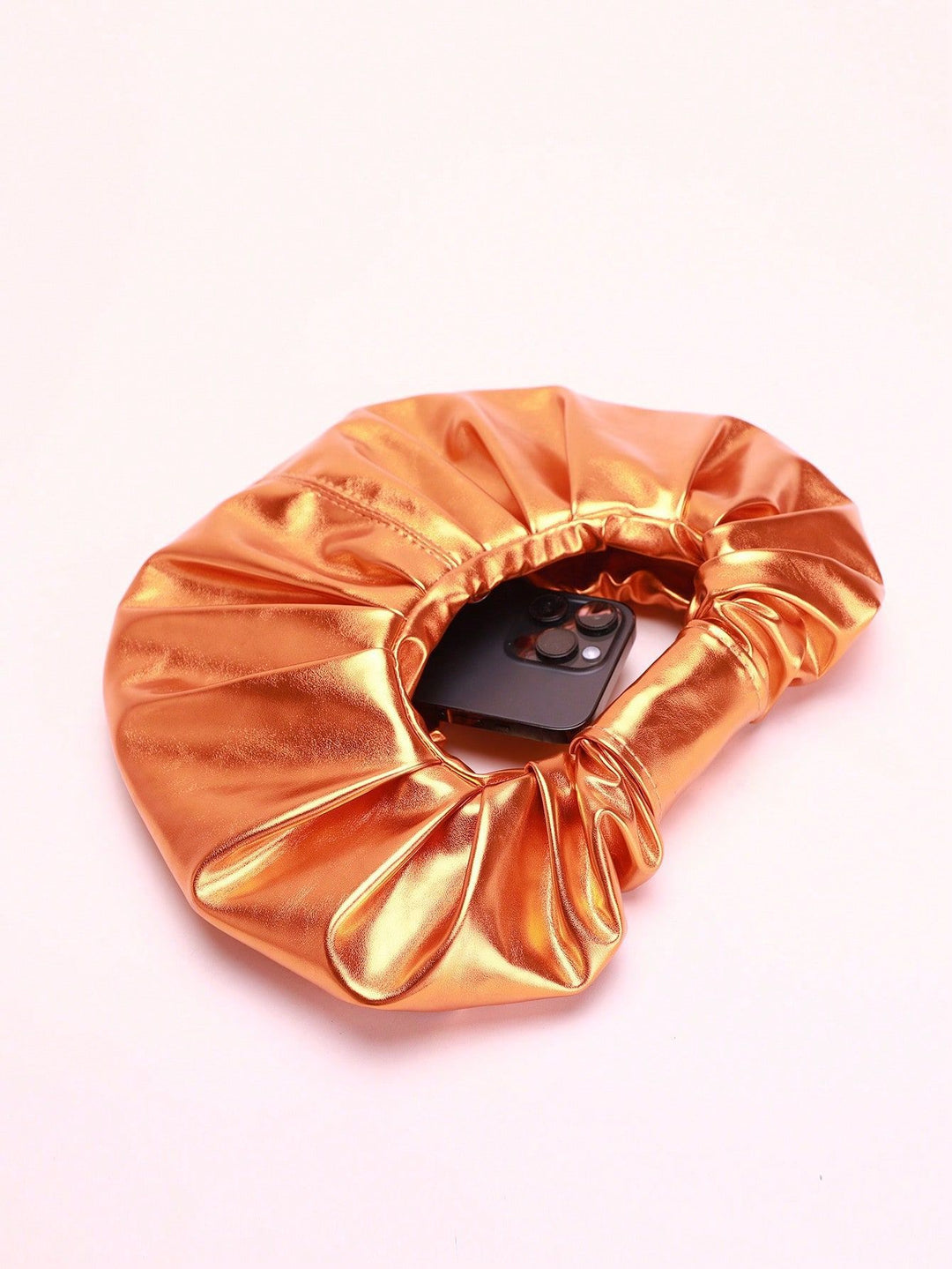 metallic ruched handle bag with circular silhouette – NOVANVI