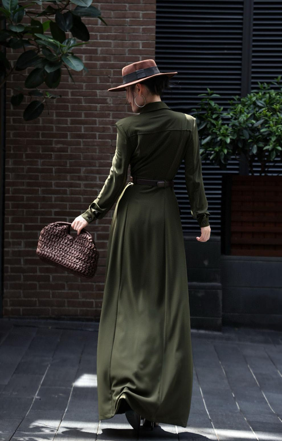 button-down military maxi dress with belted waist – NOIRE