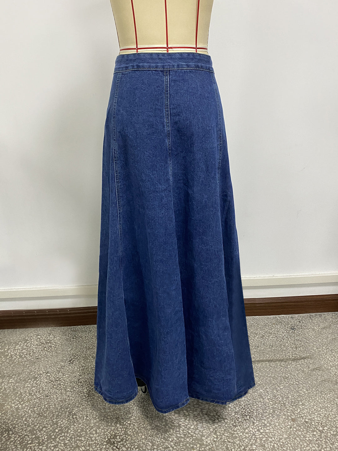 high-waist flared denim maxi skirt with front buttons – MAYA