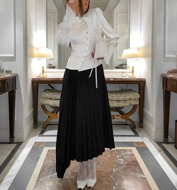 asymmetrical ruffle-front satin blouse – REGALIA