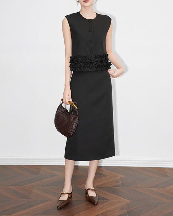 robe midi à manches courtes avec des appliqués floraux 3D - BLOOMIQ 