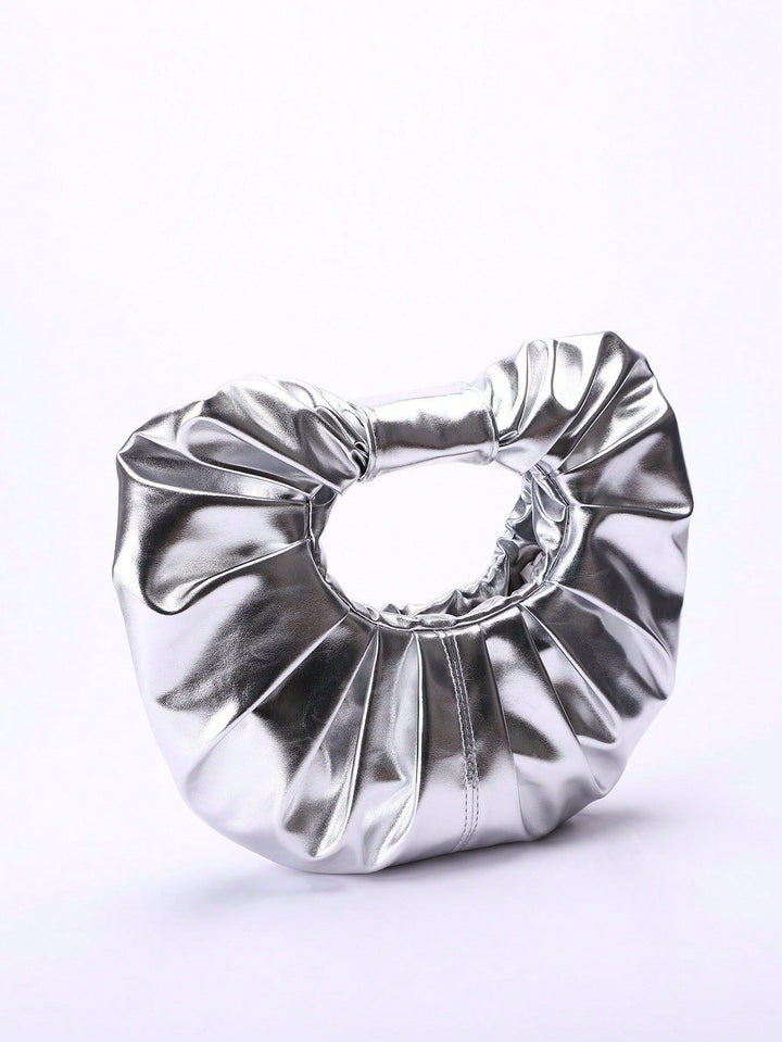 metallic ruched handle bag with circular silhouette – NOVANVI
