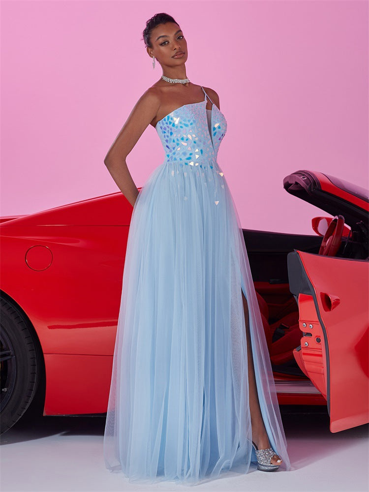 asymmetric tulle gown with mirrored bodice – ICE GEM