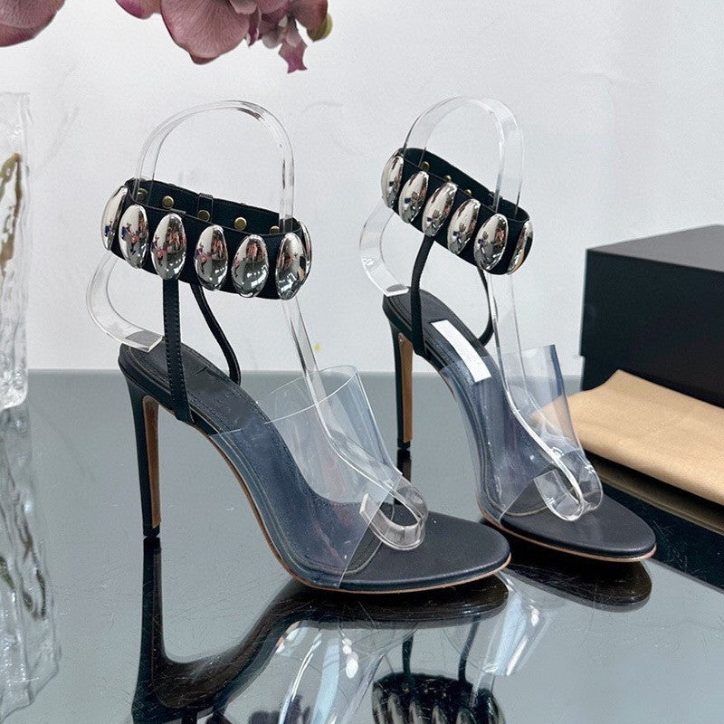 plexi-strap heels with metallic cuff – NOIR