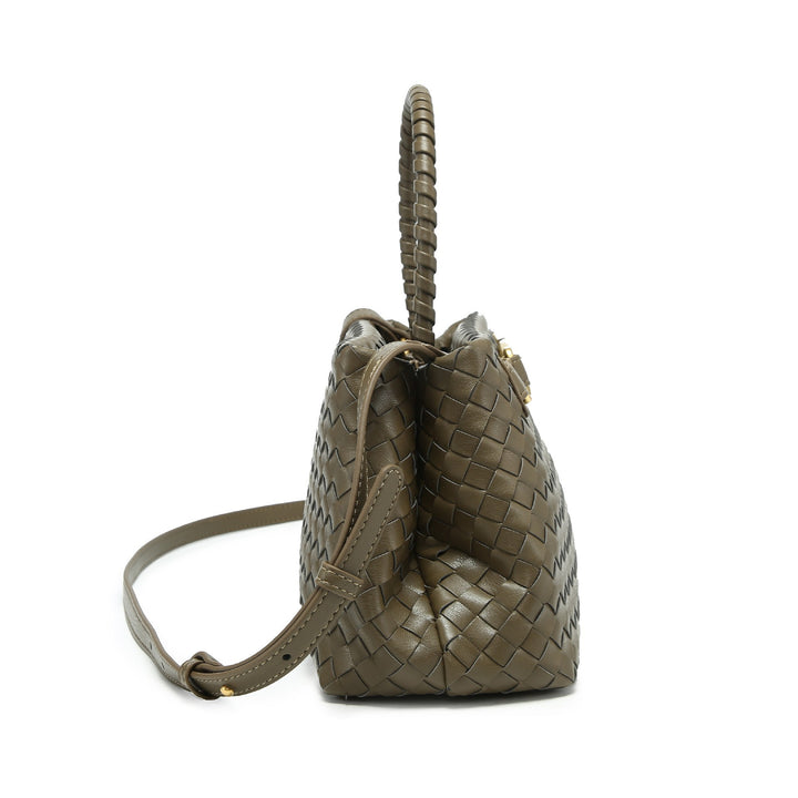 woven leather top-handle bag with gold X detail – AUREGIP