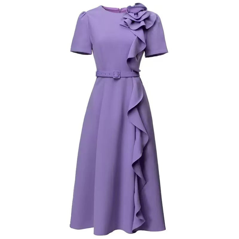 طقم مكون من بلوزة قصيرة وتنورة طويلة من الدانتيل الزهري - أزرق سماوي