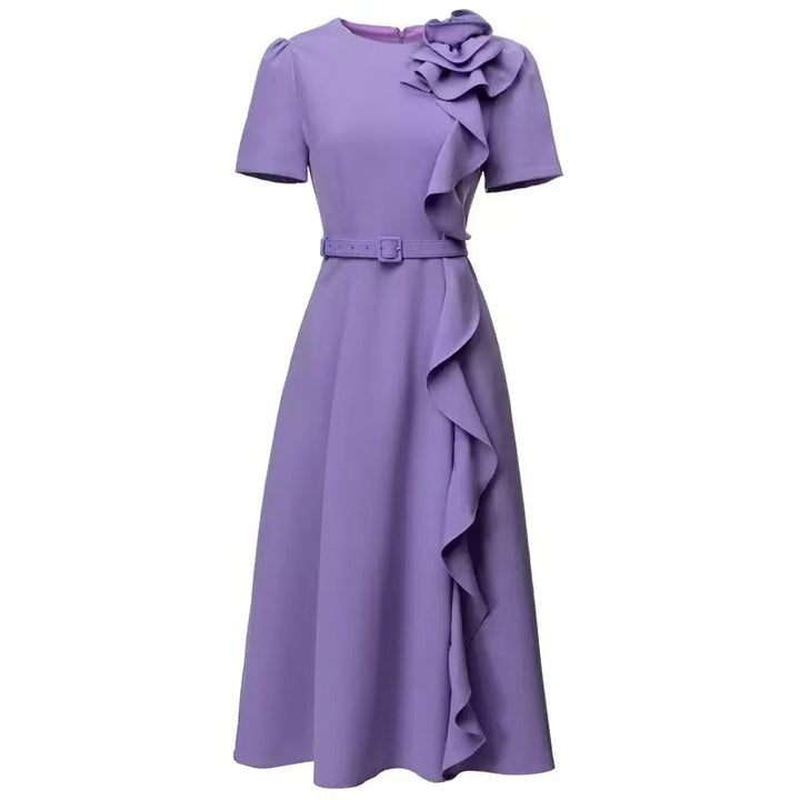 طقم مكون من بلوزة قصيرة وتنورة طويلة من الدانتيل الزهري - أزرق سماوي