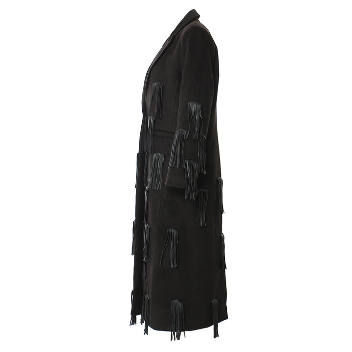 long trench coat with leather fringe detailing – RAINE