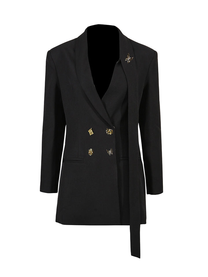 بليزر مزدوج الصدر مع تفاصيل بروش مزخرفة - فيليريب