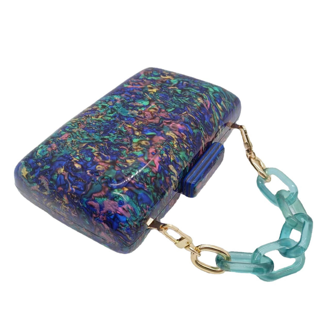 multicolor marble acrylic clutch with box silhouette – ELODIECU
