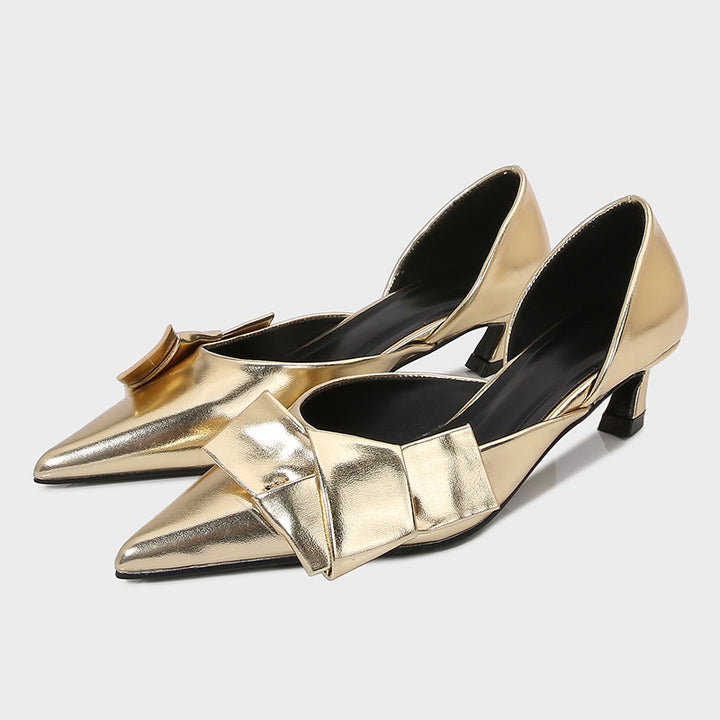 pointed-toe low heel pumps with oversized bow - AMIRAX