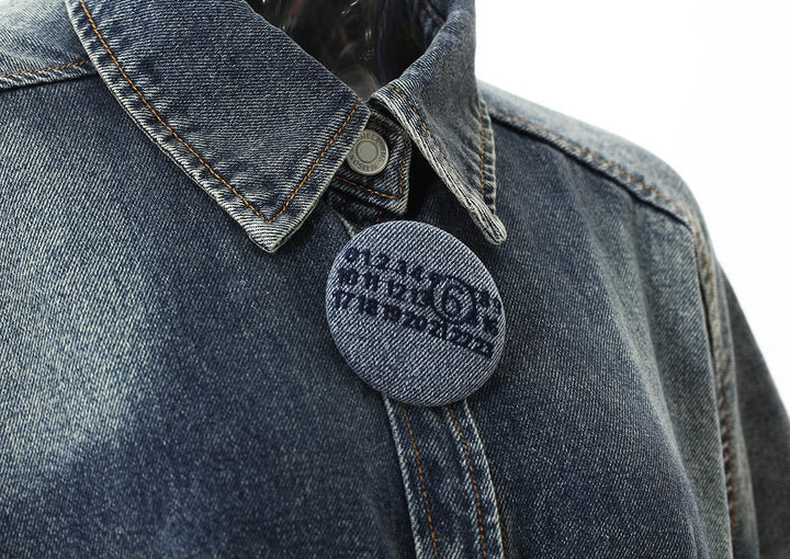 oversized denim shirt with statement round buttons – LEXA