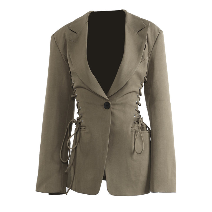 Tailored Lace-Up Blazer with Cinched Waist – ARIA
