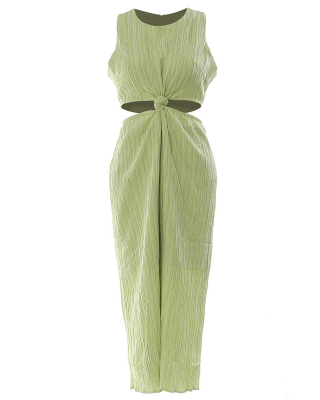 sleeveless pleated dress with front knot cutout – AURINDA