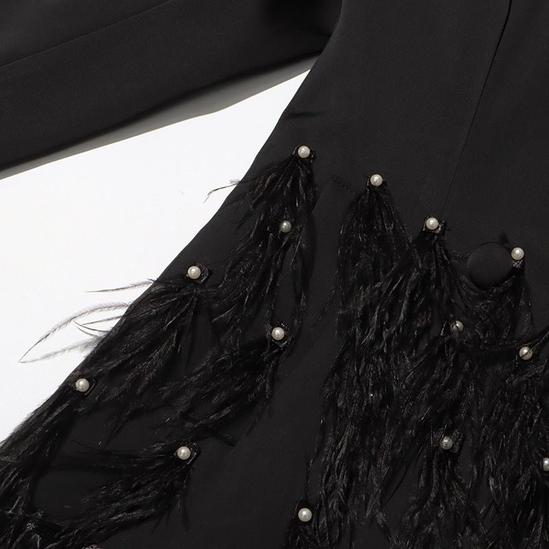 belted blazer dress with feathered skirt – BORAYLA