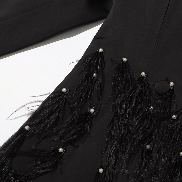 belted blazer dress with feathered skirt – BORAYLA