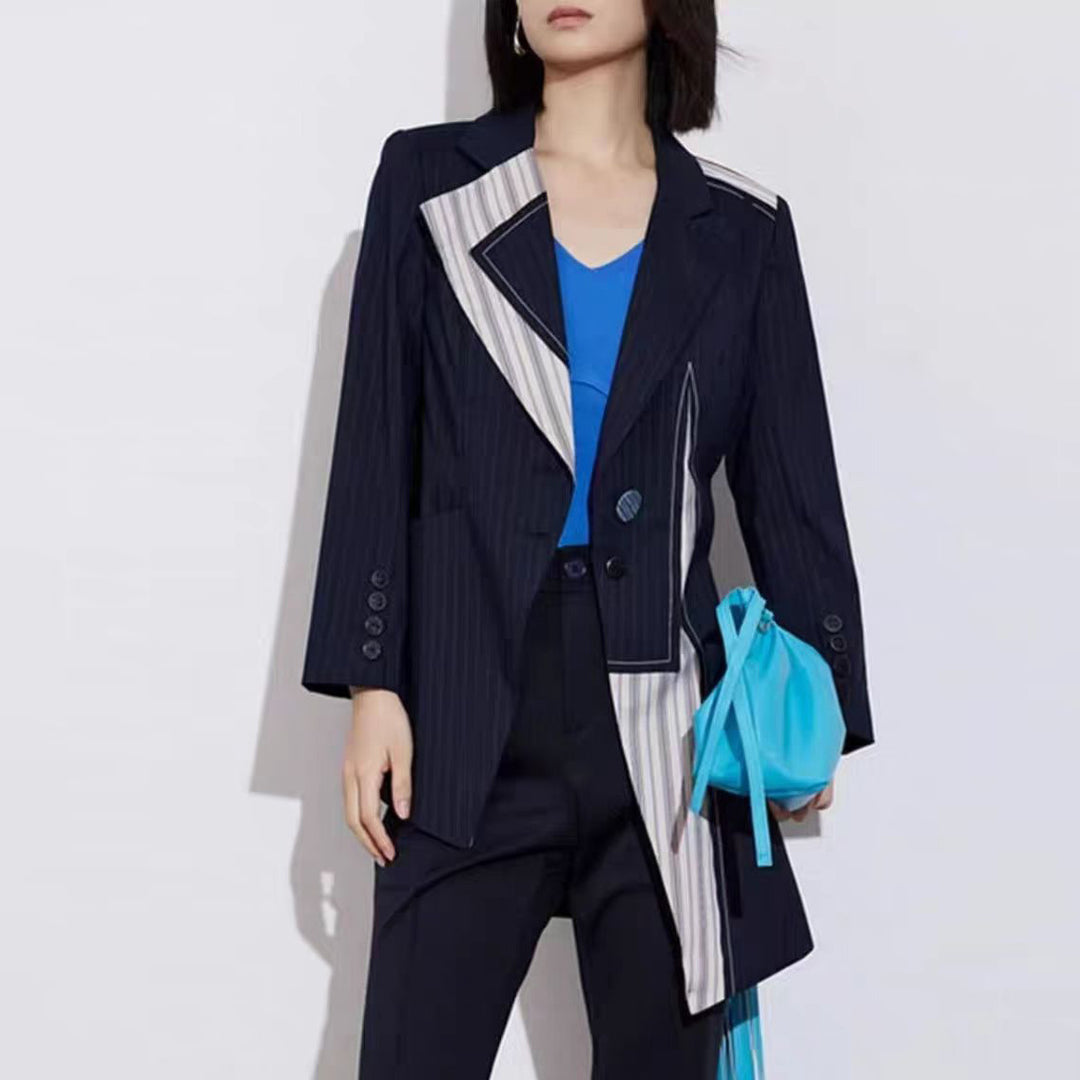 pinstripe blazer with asymmetric contrast panels – POLVA