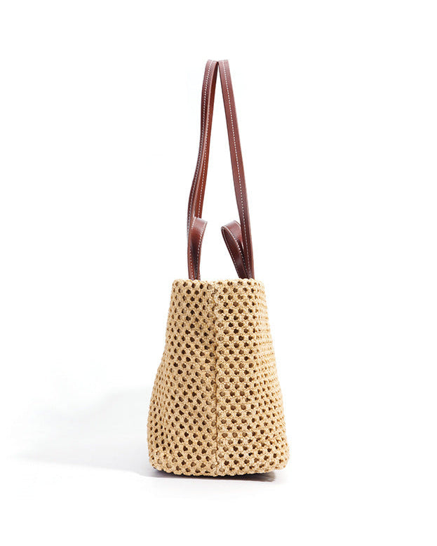 woven rattan tote bag with double leather handles – LÉONIE