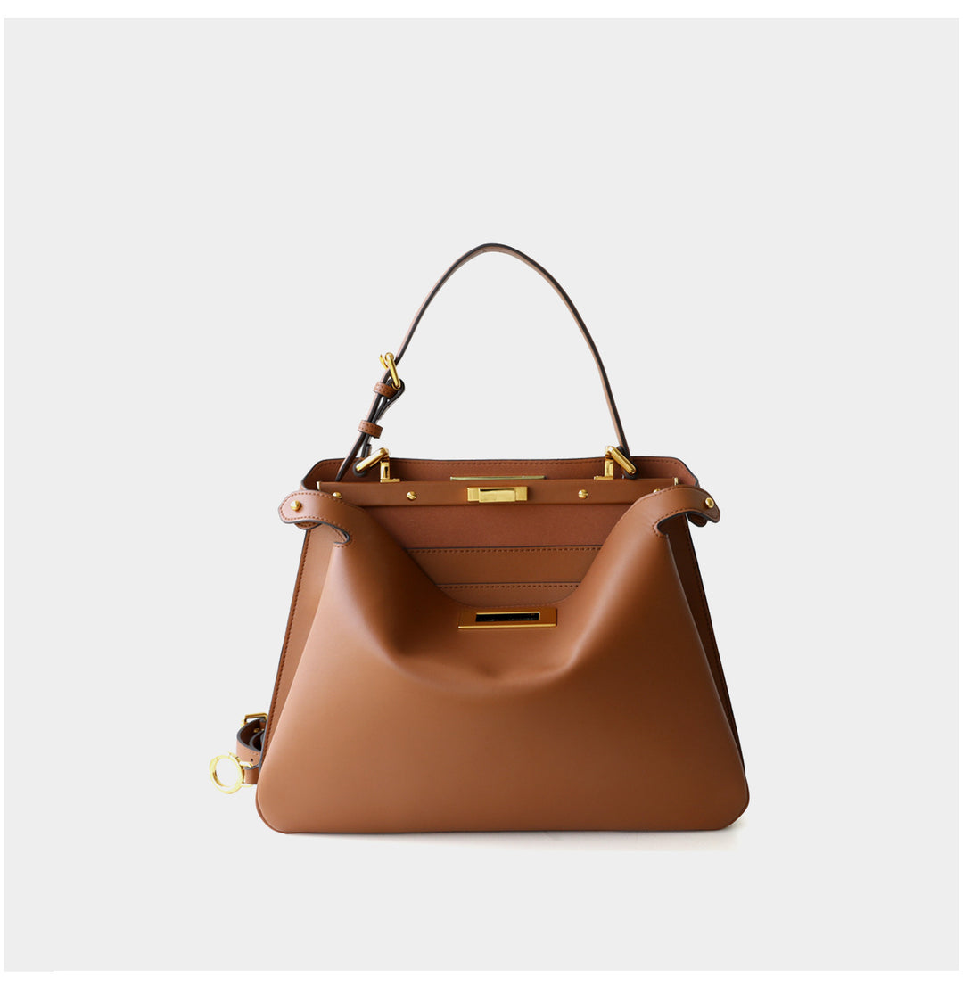 structured leather top-handle bag with gold hardware – ARIEL