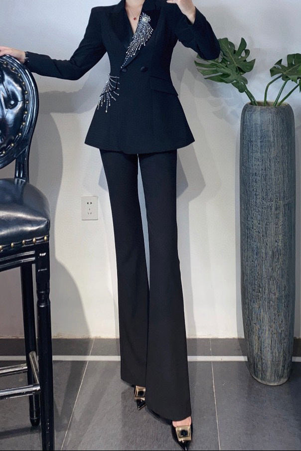 tailored flare suit with crystal burst embellishment – RUBINA