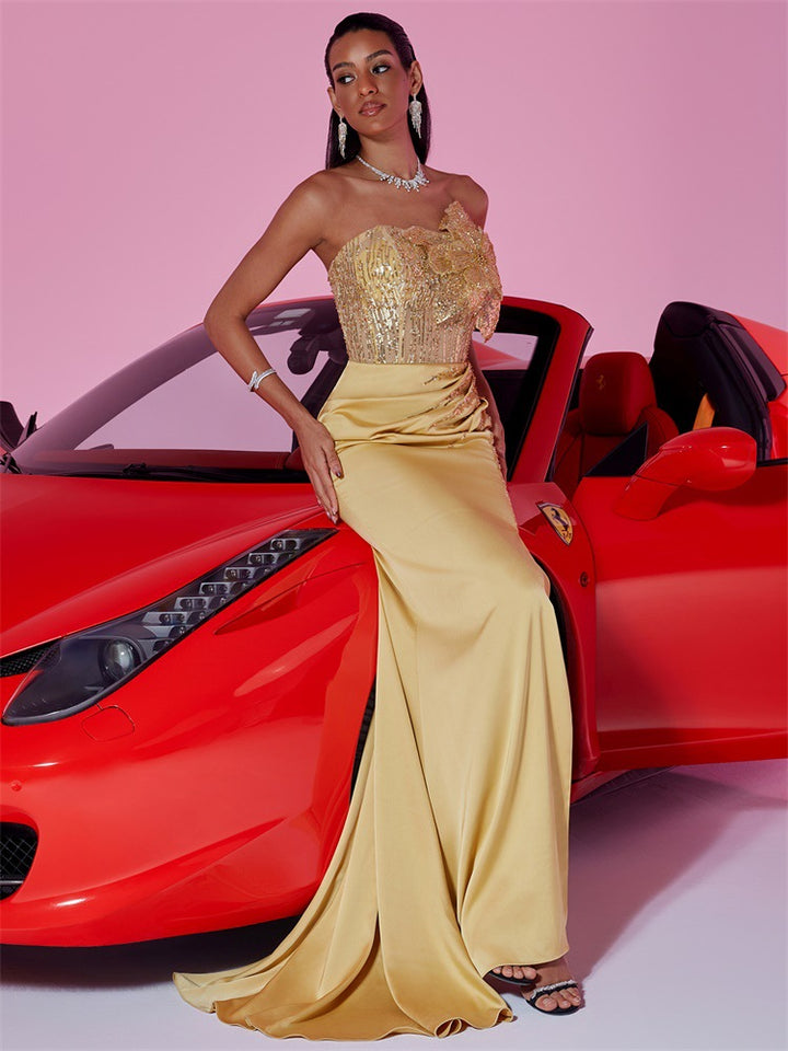 Geplooide top met uitlopende mouwen en maxi-rok set met tailleband – Rosiny 