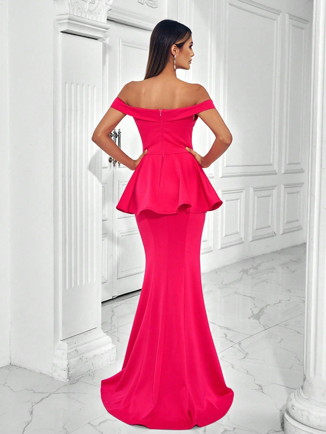 Geplooide top met uitlopende mouwen en maxi-rok set met tailleband – Rosiny 