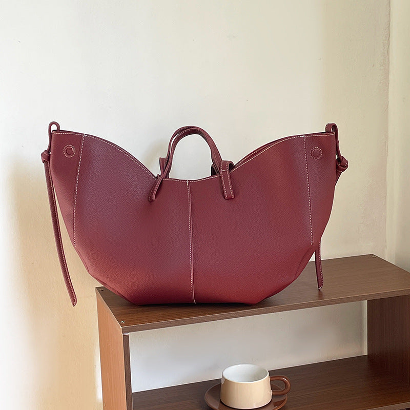 soft winged leather tote with drawstring side ties – ARIA