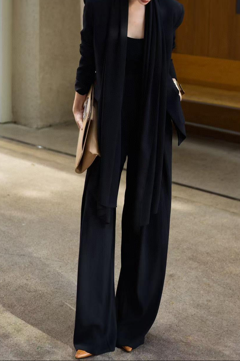 draped lapel blazer with wide-leg tailored pants – MARISE