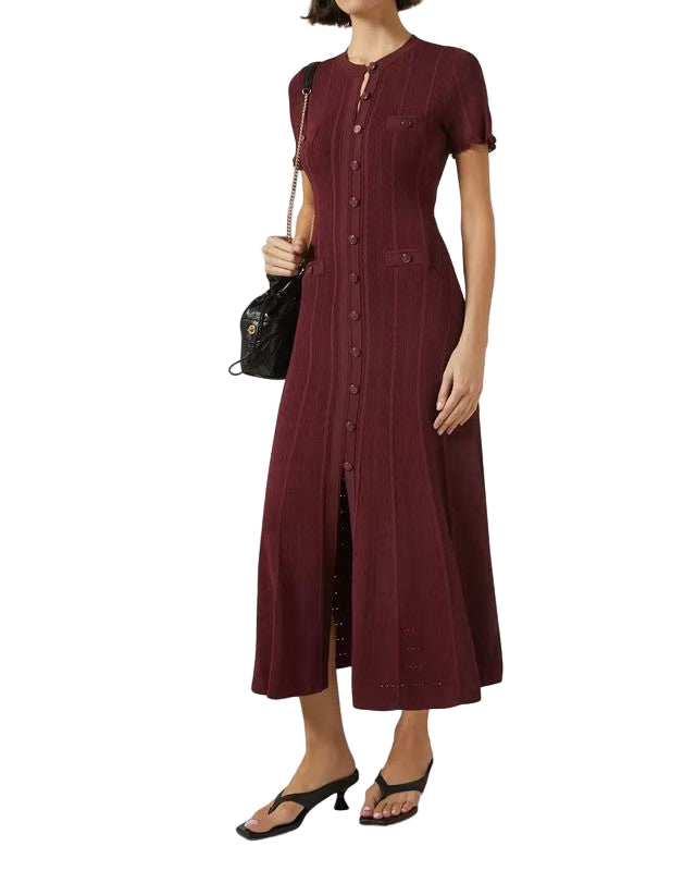 short-sleeve midi dress with button front – CELINECA