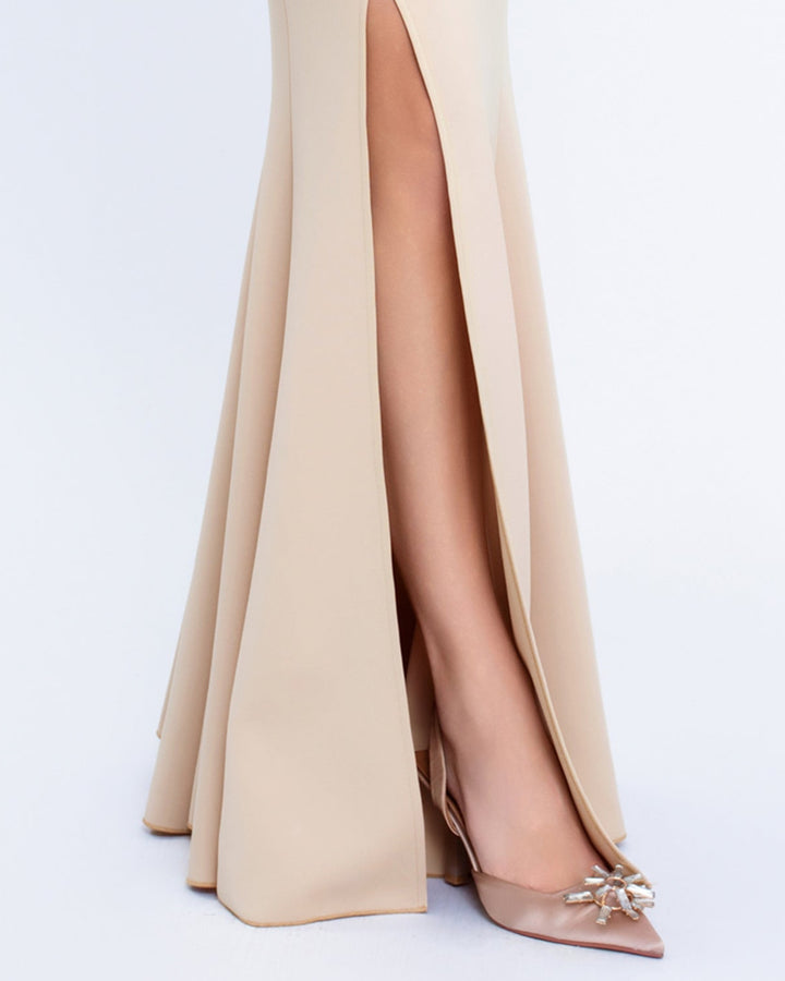 Geplooide top met uitlopende mouwen en maxi-rok set met tailleband – Rosiny 