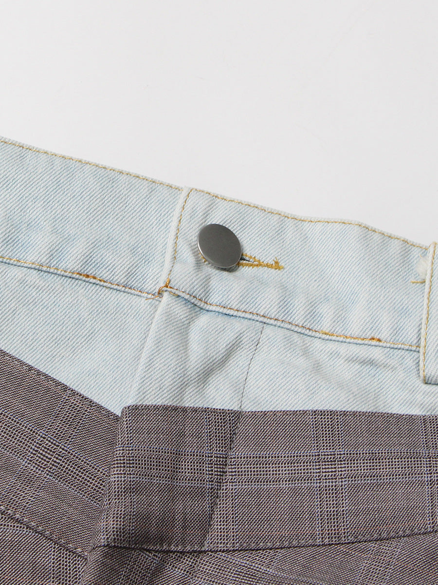 بنطلون أنيق متعدد الطبقات بخصر عالٍ وحزام خصر من الدنيم - كايدن