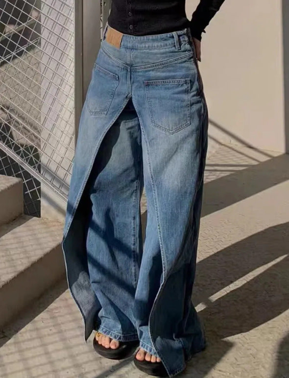 washed wide-leg denim with sculpted back seams – VELIN