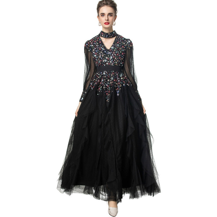 فستان تول بأكمام طويلة مع صدّار مزخرف – أورورا