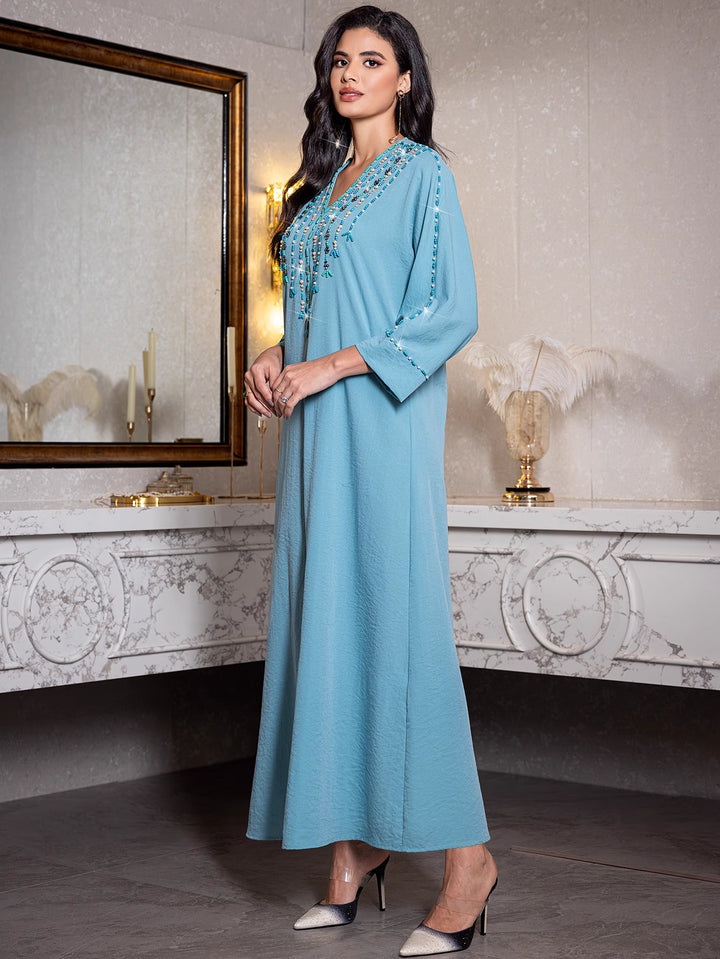 straight column dress with beaded neckline - RAYAXI