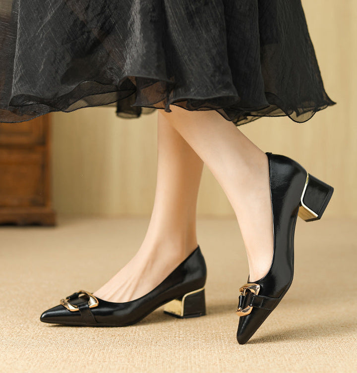 pointed-toe block heels with gold buckle - ARYIALWA