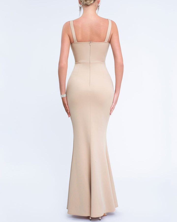 Geplooide top met uitlopende mouwen en maxi-rok set met tailleband – Rosiny 