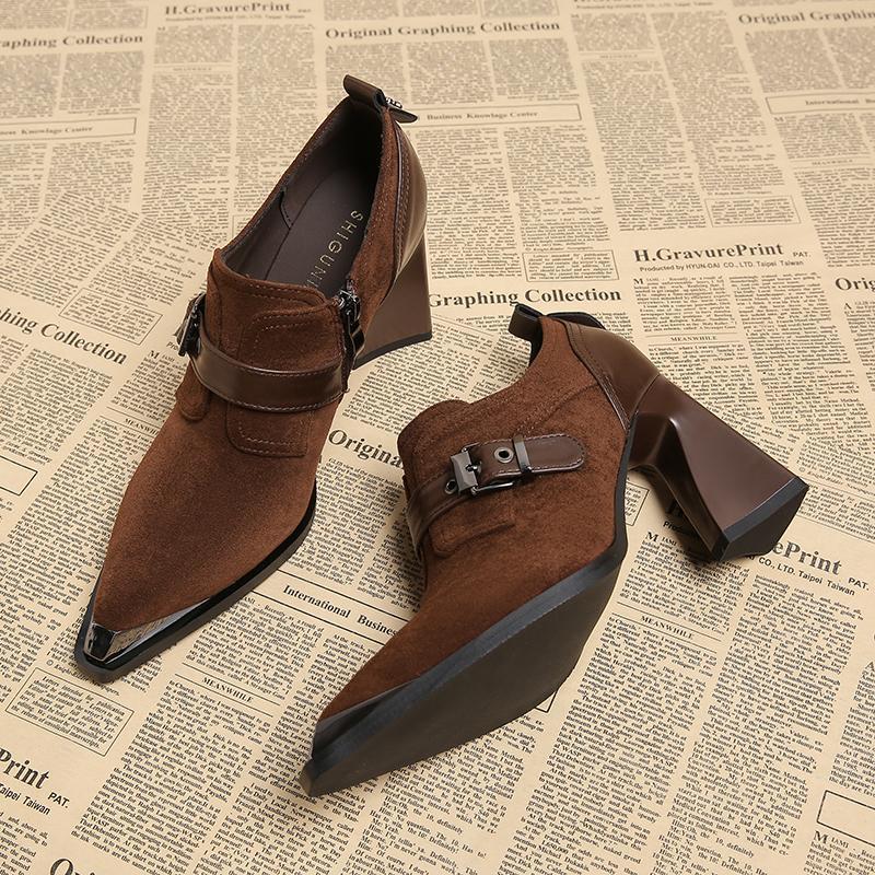 block heel ankle boots with buckle strap – ARDENAX